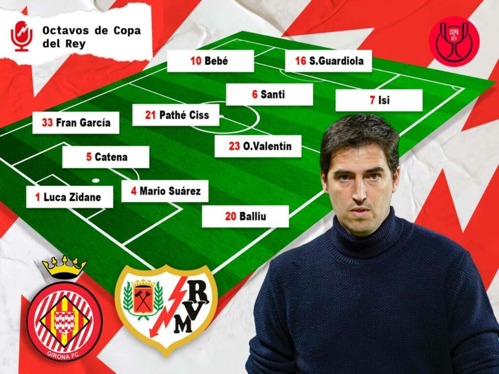Alineación del Rayo Vallecano ante el Girona - octavos de la Copa del Rey 2 once 1