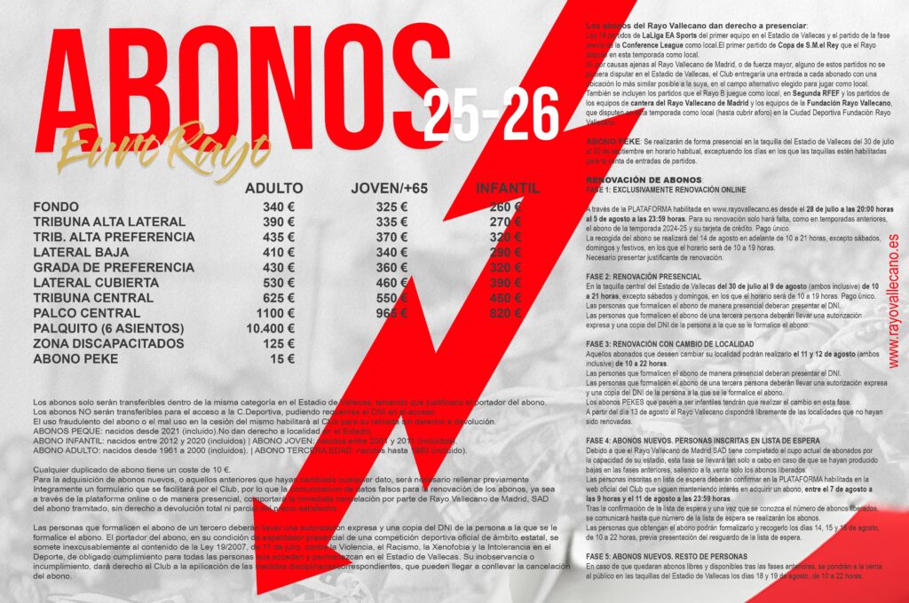 El Rayo incluye una cláusula en el abono donde no descarta jugar algún partido como local fuera del Estadio de Vallecas 3 abonos Rayo