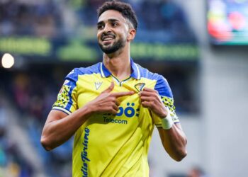 Chris Ramos celebrando el 1-0 frente al Granada. : ALVARO RIVERO