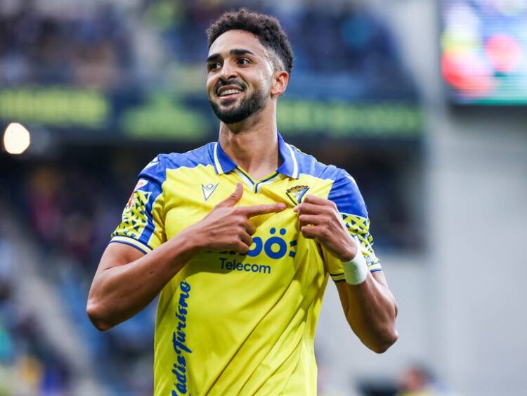 Chris Ramos celebrando el 1-0 frente al Granada. : ALVARO RIVERO