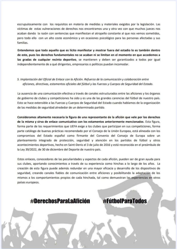 Comunicado Derechos para la Afición