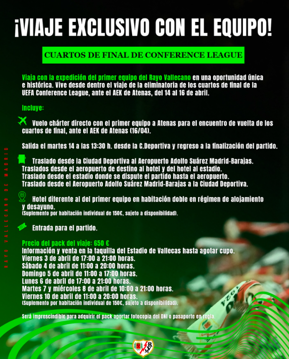 Agotadas las entradas para viajar con el Rayo Vallecano a Atenas 1 Rayo Vallecano Viaje