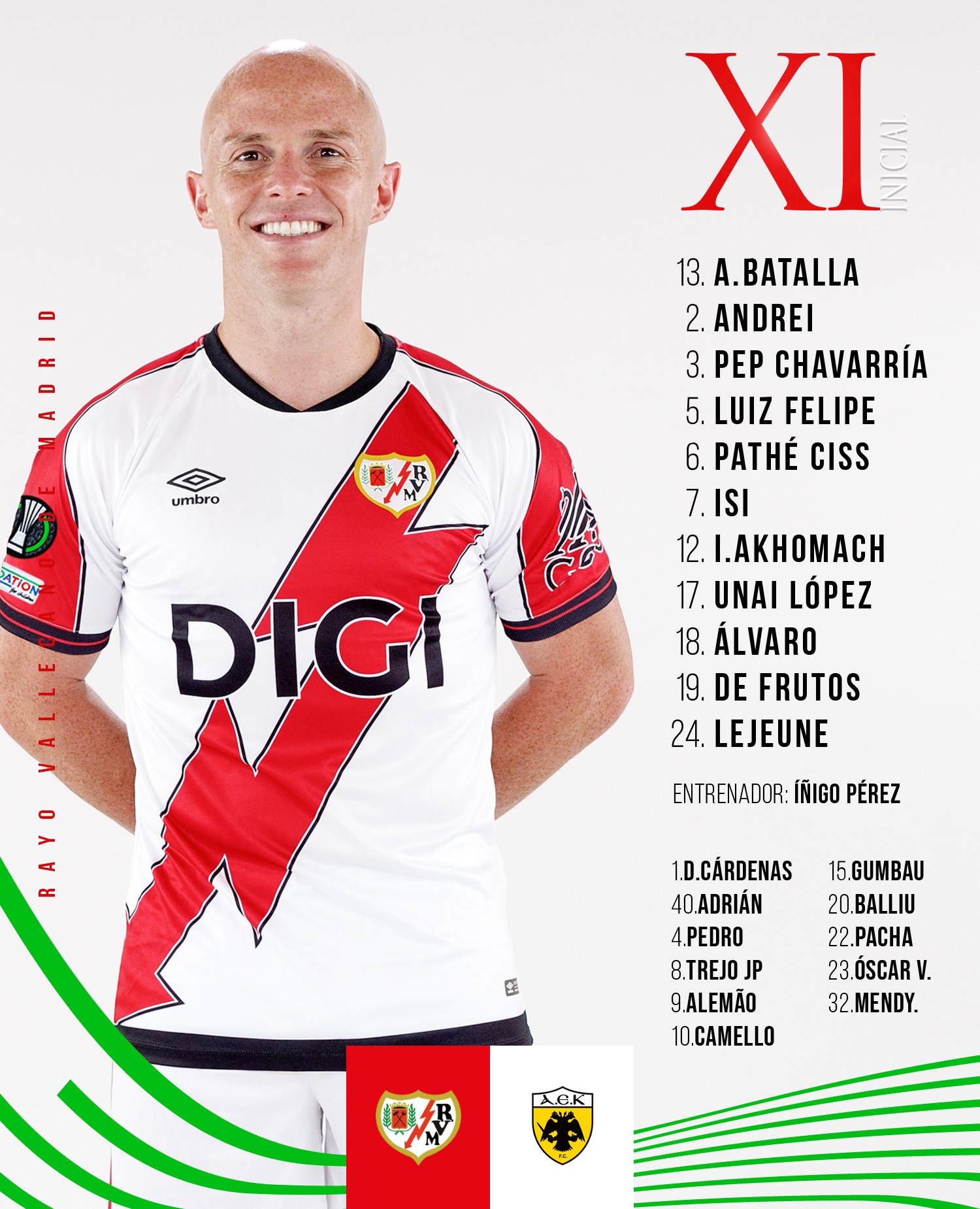 Once del Rayo Vallecano ante el AEK en la ida de los cuartos de la Conference League 2 img 1938