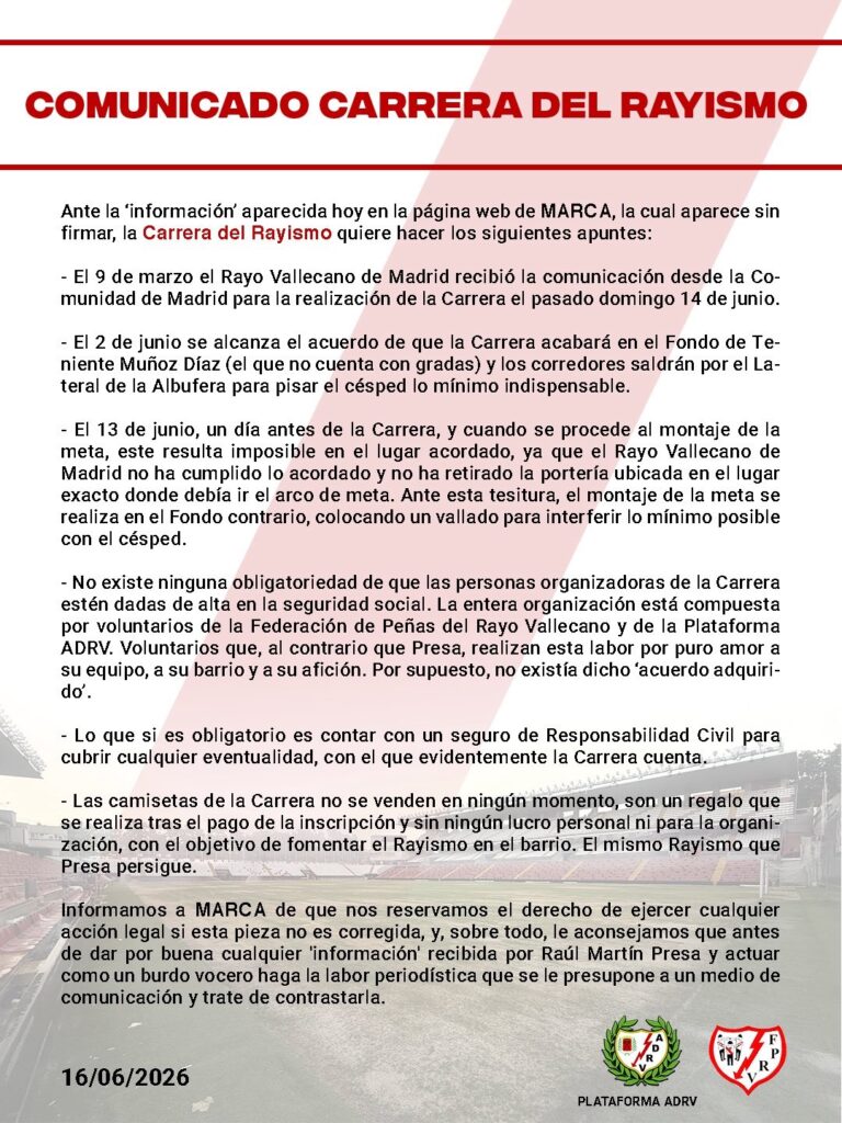 La Carrera del Rayismo responde a MARCA y acusa al Rayo de incumplir el acuerdo para la llegada al estadio 2 img 0144