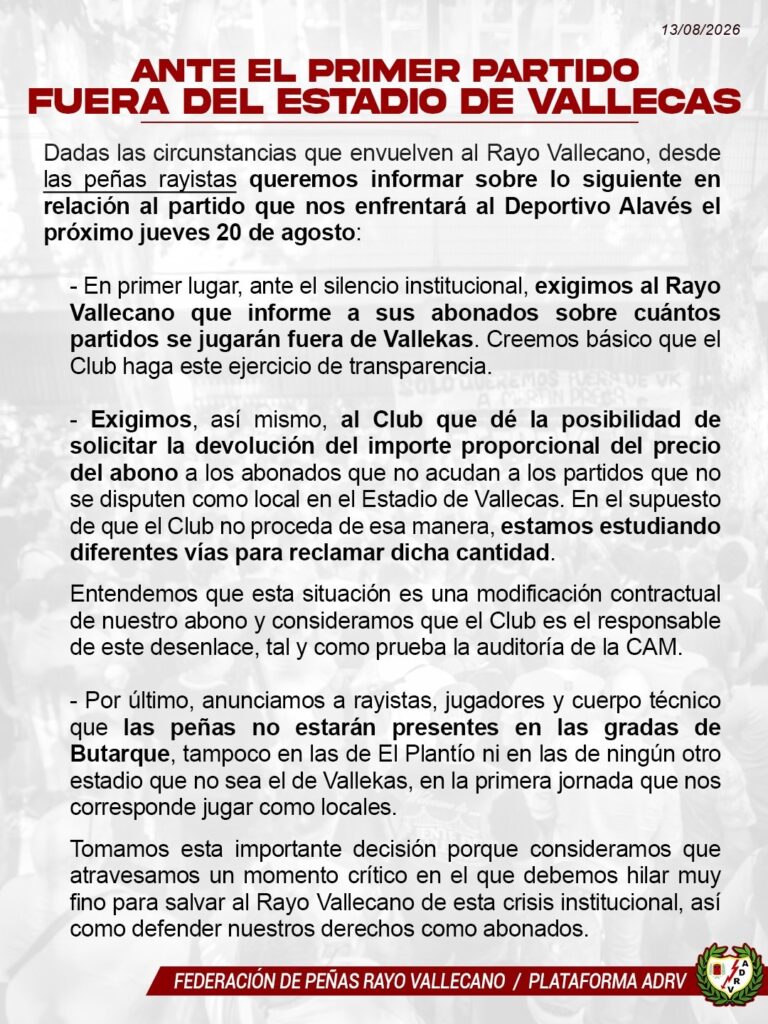 Las peñas del Rayo confirman que no estarán en Butarque 2 8f85888f 45c5 42dc 8078 4b5bece93b77