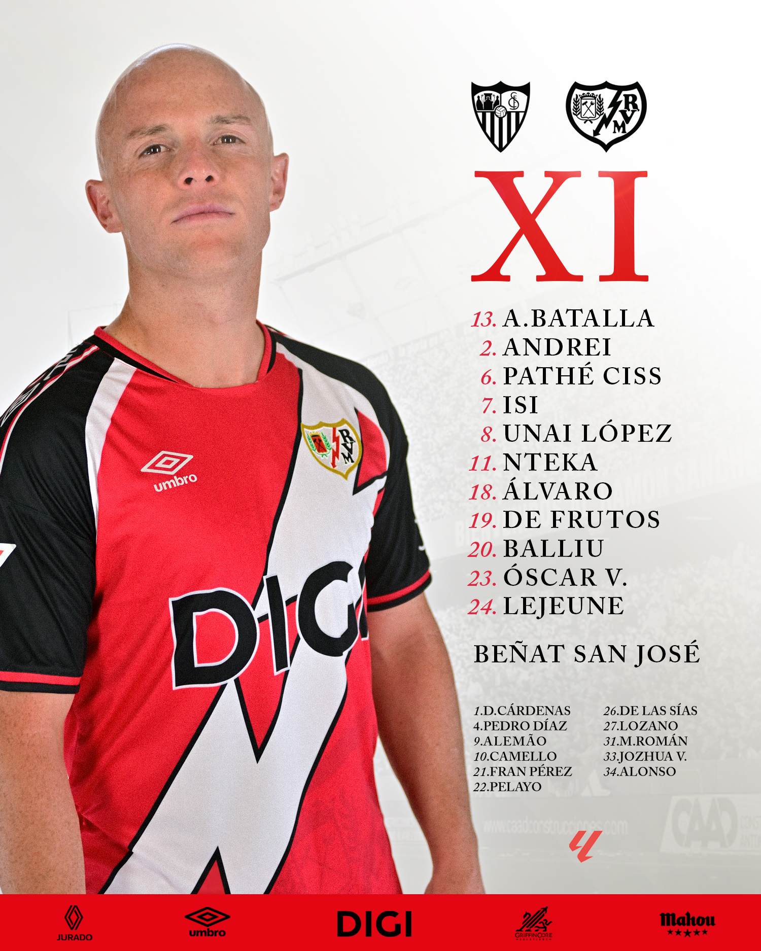 Alineación del Rayo Vallecano contra el Sevilla 2 HPyG0kDXkAAttqs