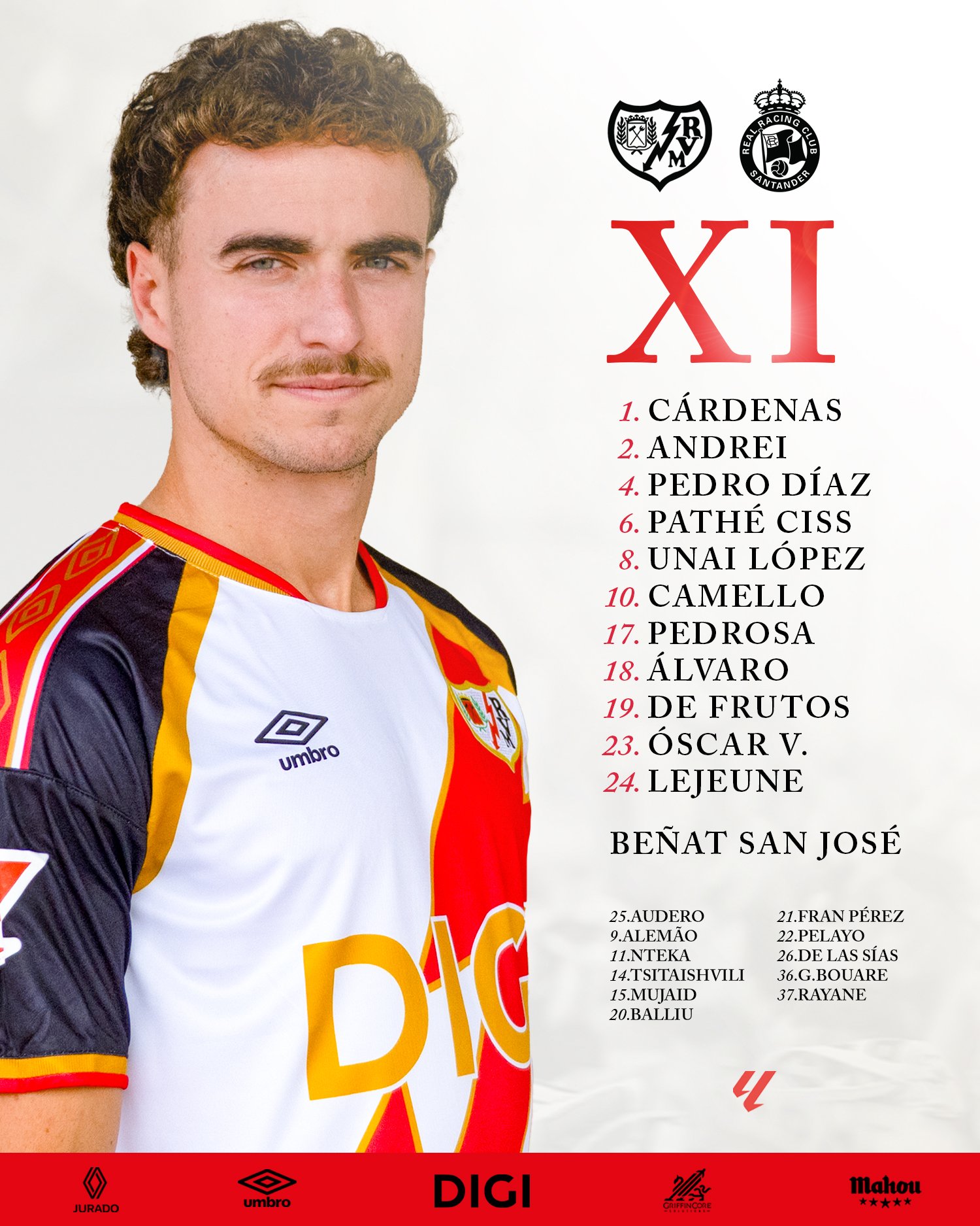 Alineación del Rayo Vallecano contra el Racing 2
