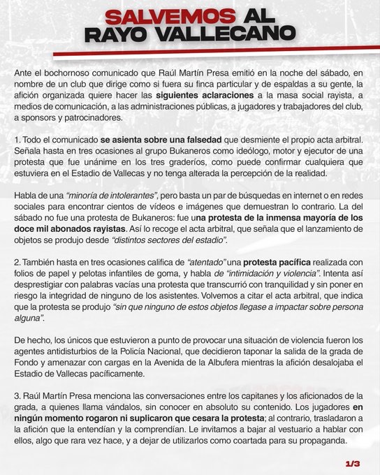 Las peñas del Rayo Vallecano responden a Martín Presa: “Nunca ha estado tan solo” 2 9c1133d1 8b0b 4b40 8bbb ca385b79b4d0