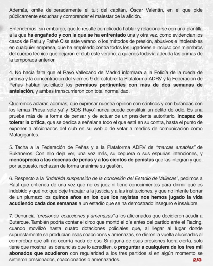 Las peñas del Rayo Vallecano responden a Martín Presa: “Nunca ha estado tan solo” 3 d09c0252 8f15 48d9 862d 2796817a4bf9